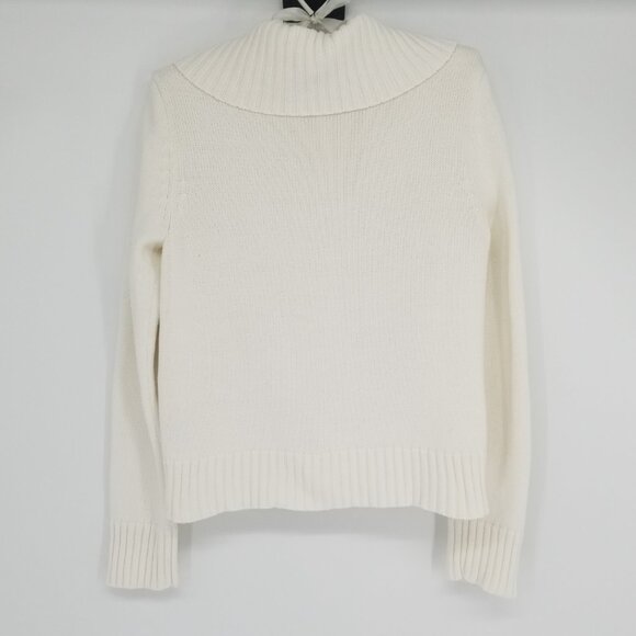 White Cotton Sailor Style Lapel Cardigan - M - w/ front pockets - Vintage, Comfy - Picture 3 of 5